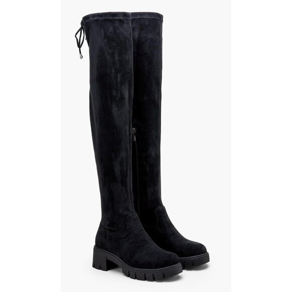 Women's Platform Boots-990-black Over The Knee Thigh High Round Toe Long Boot - Picture 5 of 7